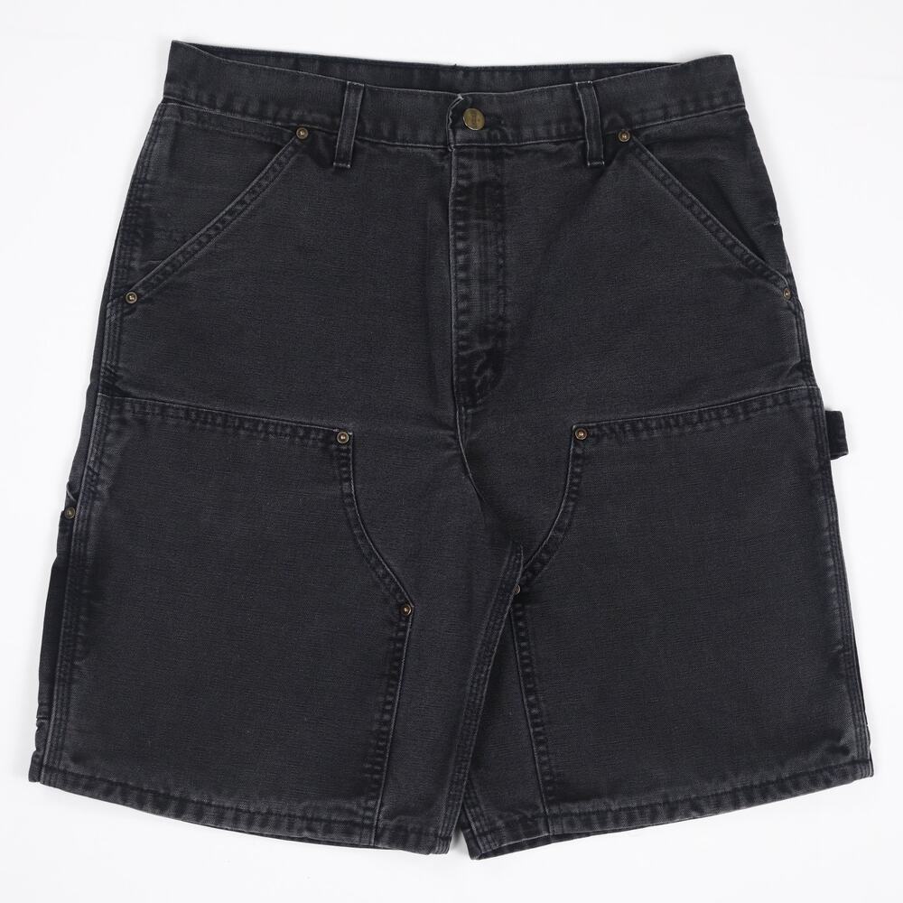 Vintage Carhartt B80 BLK Faded Black Double Knee Carpenter Shorts Size 31.5